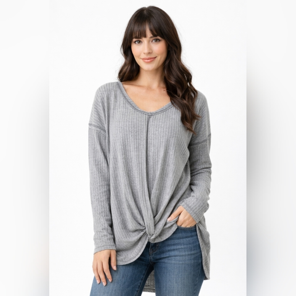 Böhme Gray Ribbed Knit Long Sleeve Top Size Small Soft Stretch Casual